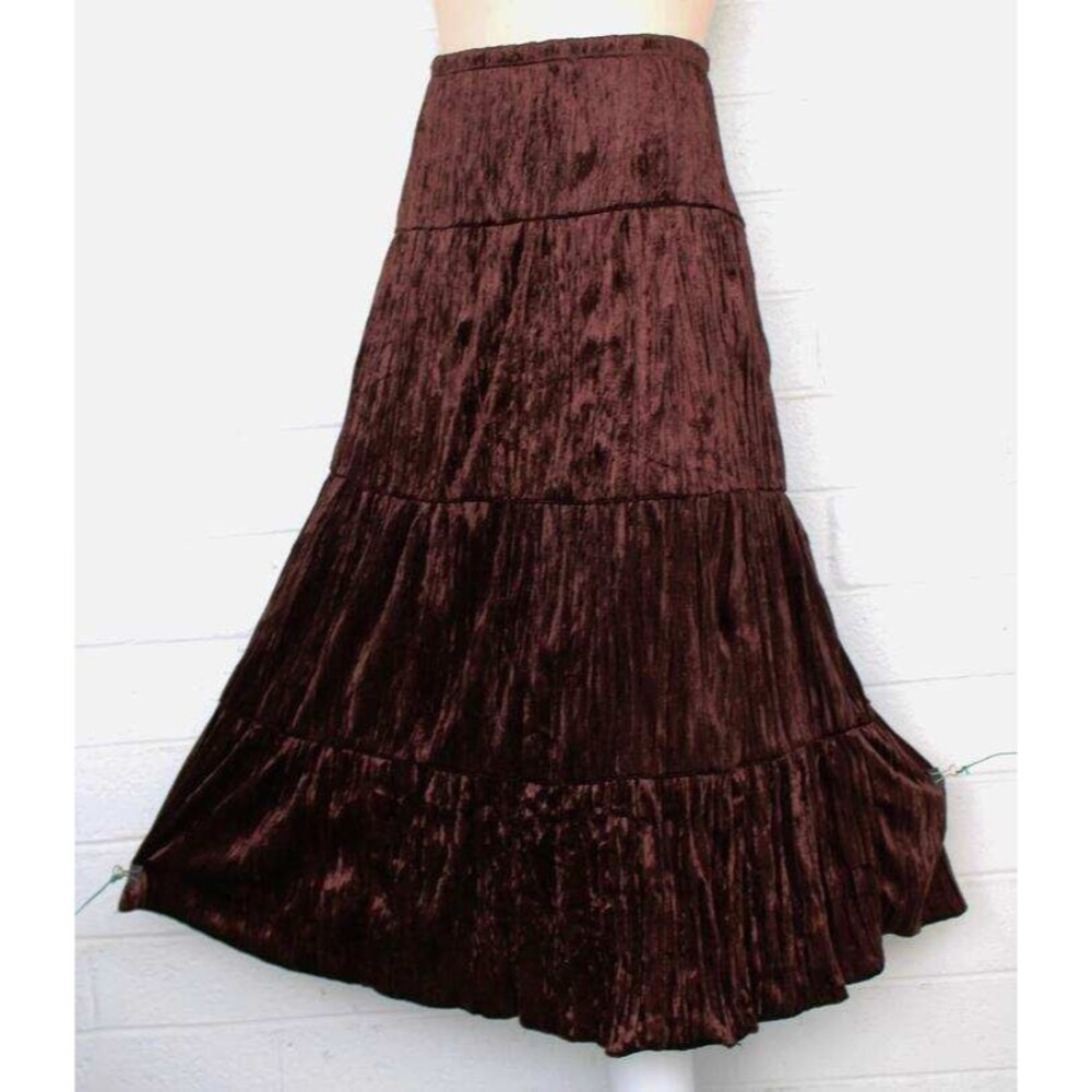 Dress To Kill Jane Mohr M 10 12 Cocoa Brown Crushed Velvet Tiered Maxi Skirt VTG